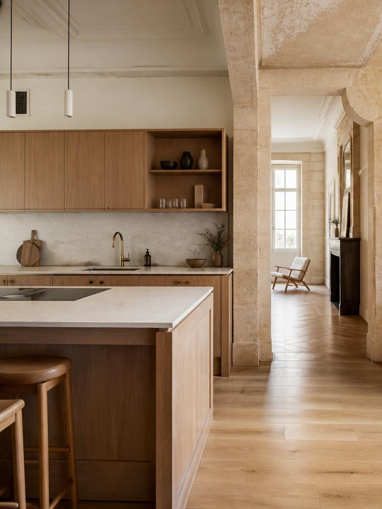 Cuisine contemporaine rénovée avec pierre bordelaise